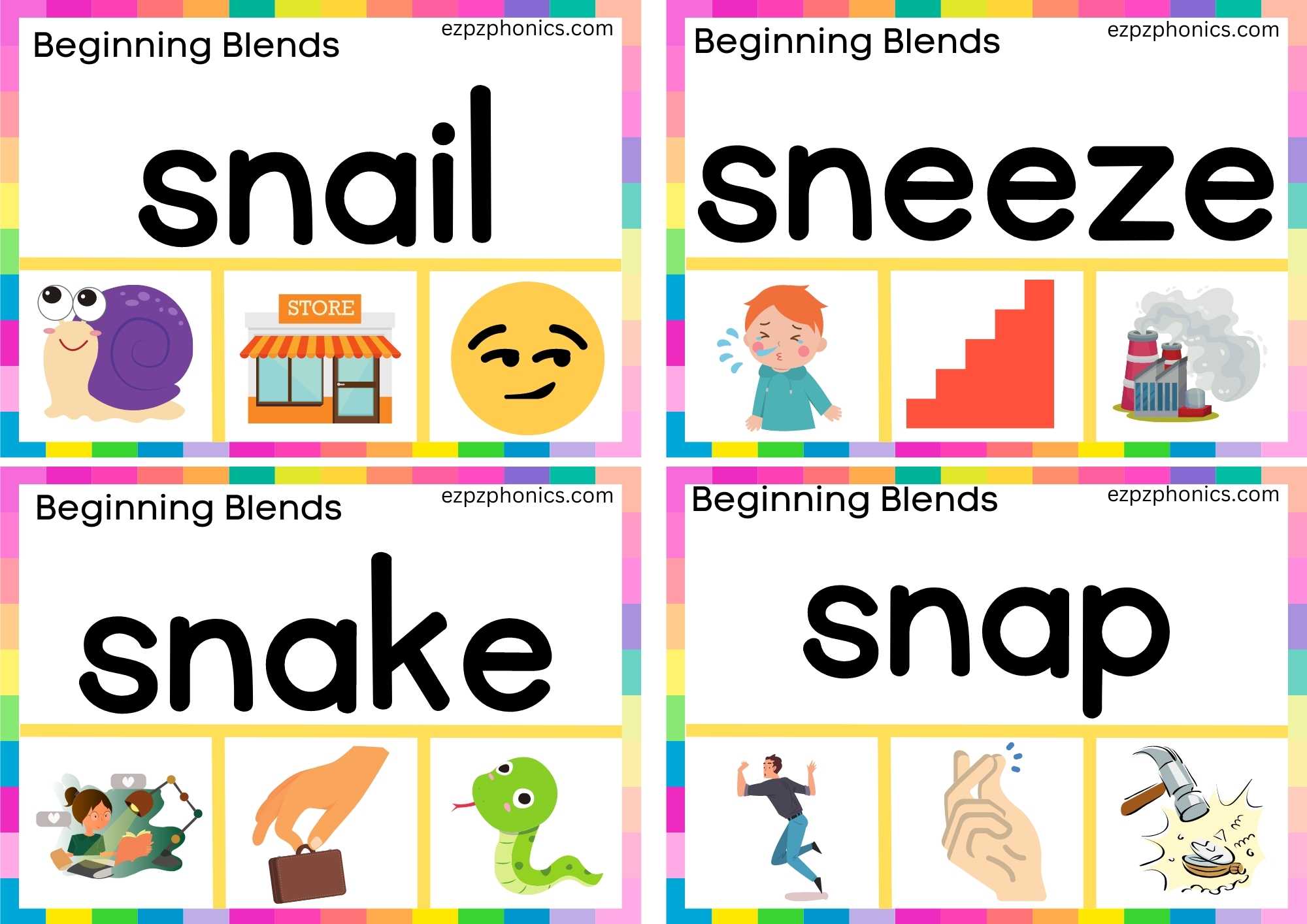 SN Beginning Blends Clip Cards Read The Words And Clip The Correct Images Set 1